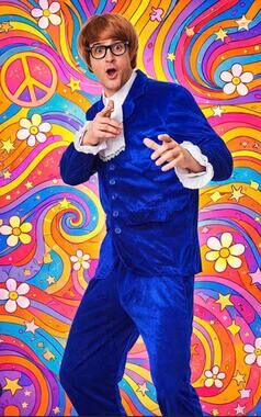 Y2K vintage Austin Powers costume  Blue blazer Attached Lace Trim Cuffs and pant